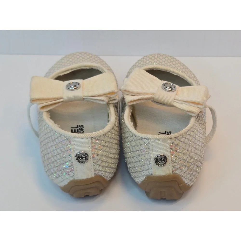 Michael Kors Rover Day White Shimmer Sequin Bow Mary Jane Flats Toddler Size 5